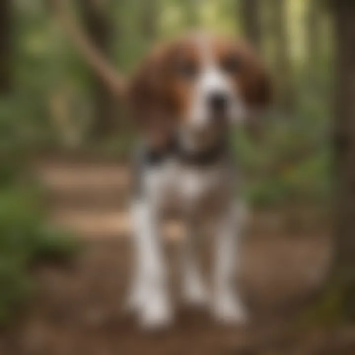 Treeing Walker Coonhound puppy being trained with a leash