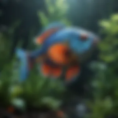 Exotic Freshwater Fish in Natural Habitat An exotic freshwater fish with vibrant colors swimming among aquatic plants