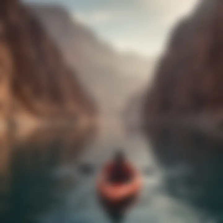 A serene view of Lake Mead with kayakers gliding across the water