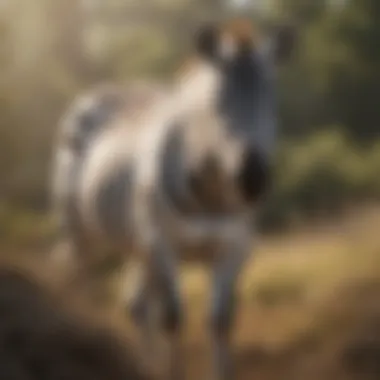 Zebra Grazing in Landscape Close-up of a zebra grazing peacefully in a picturesque landscape