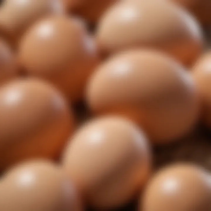 A close-up of eggs produced by large laying hens, highlighting their quality.