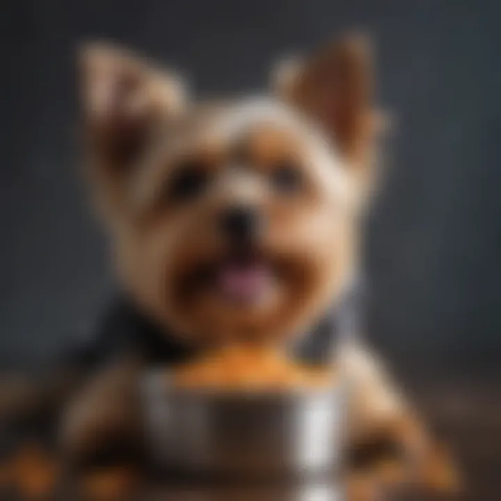 Yorkshire Terrier enjoying a bowl of wet food