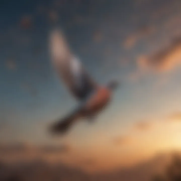 Artistic rendering of the passenger pigeon flocking in the sky