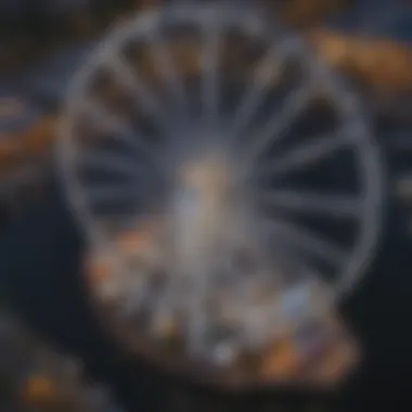 Aerial View of the Iconic Eye Ferris Wheel Structure An aerial perspective showcasing the unique design and structure of the Eye Ferris Wheel.