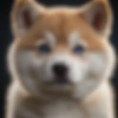 A close-up of an Akita puppy with captivating blue eyes