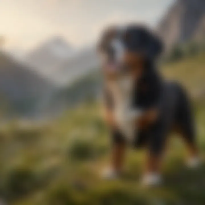 Bernese Mountain Dog in a serene landscape