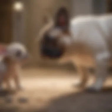 French Bulldog puppy interacting with a child