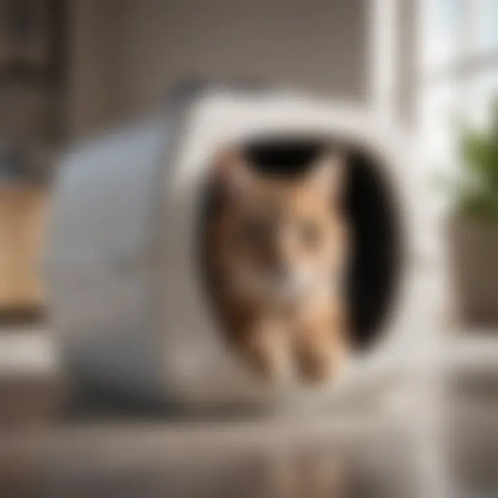 An infographic showing the benefits of hooded litter boxes for large felines, emphasizing comfort and privacy.