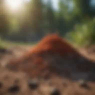 A fire ant mound contrasting with a surrounding natural landscape