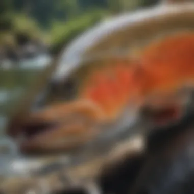 Vibrant Trout Discovery Close-up of a vibrant trout resting on the riverbank