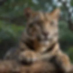 A clouded leopard perched gracefully on a tree branch, showcasing its beautiful fur pattern.