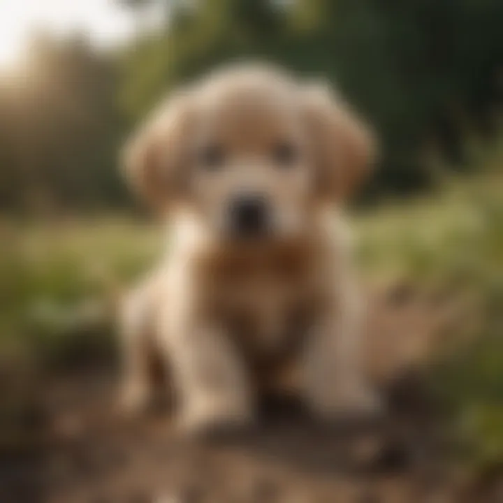 A curious golden retriever puppy exploring its surroundings, highlighting its adventurous spirit and engaging expression.