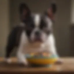A Boston Terrier enjoying a nutritious meal in a vibrant bowl