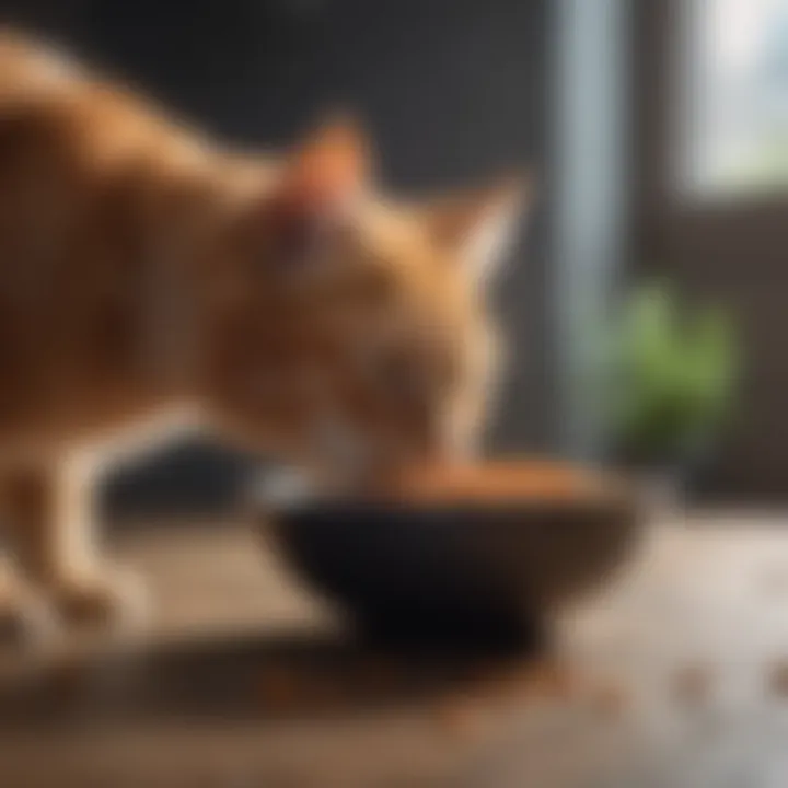 A healthy cat enjoying a bowl of nutritious food