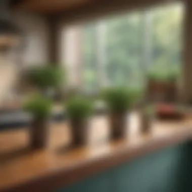 Fresh herbs displayed on a kitchen counter, known to repel fruit flies