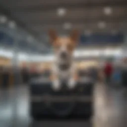 A well-behaved dog in a travel carrier at the airport