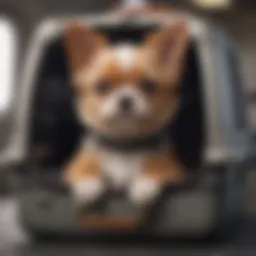 Small dog comfortably resting in an airline-approved pet carrier