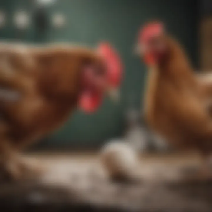 A veterinarian examining a hen, highlighting health checks.