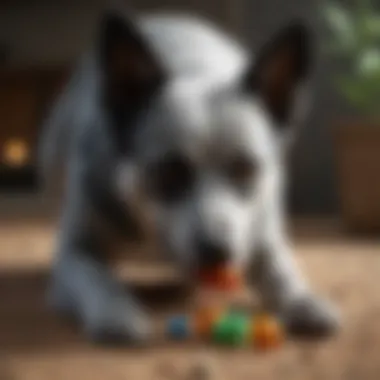 Blue Heeler playing with toys