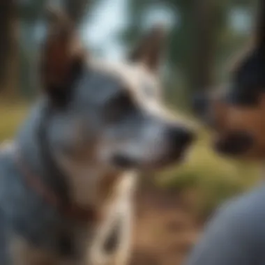 A well-socialized Blue Heeler with other dogs