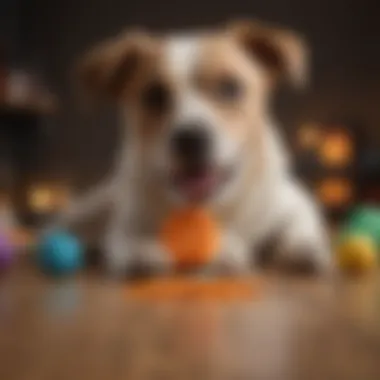 A colorful array of dog toys and treats to alleviate boredom.