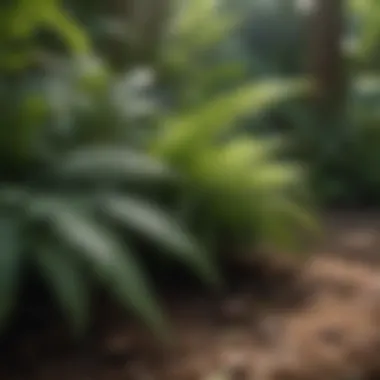 A garden setting with healthy ferns and rich soil