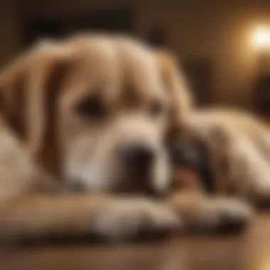 A puppy resting beside an adult dog, symbolizing a developing friendship.