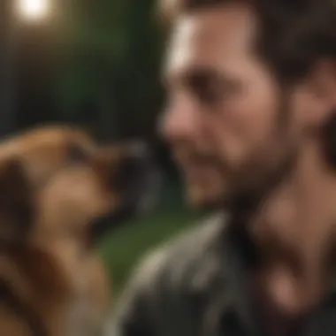 A serene moment showcasing emotional bond between a dog and owner