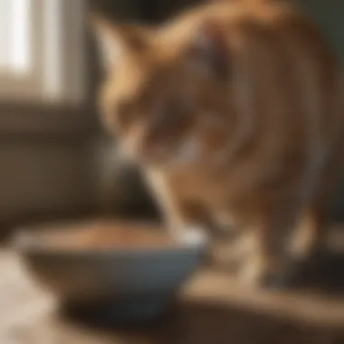 An elderly cat exploring a bowl of dry food