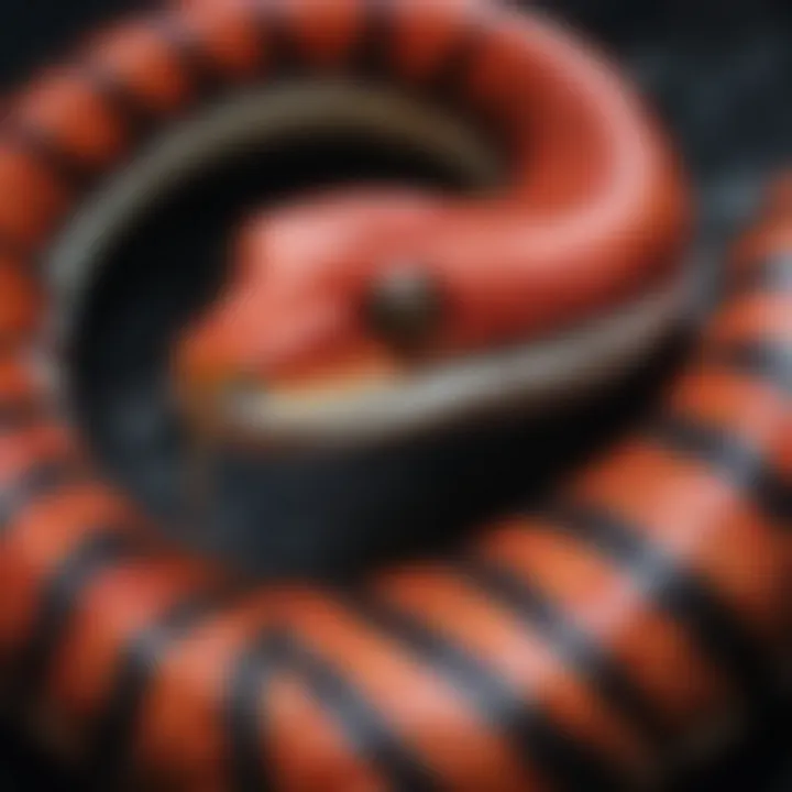 Close-up of a vibrant snake showcasing intricate color patterns