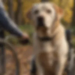 A Labrador Retriever assisting a person in a wheelchair