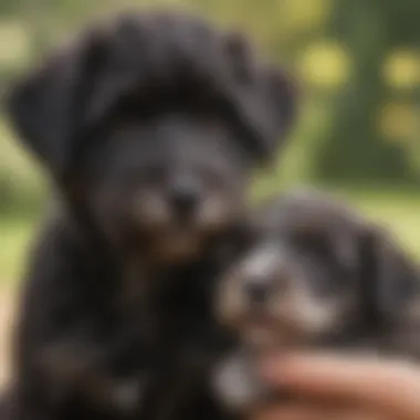 A dedicated breeder interacting with Schnoodle puppies