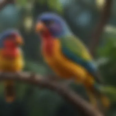 Vibrant Avian Life: The Diversity of Tropical Birds Colorful tropical birds perched on a branch