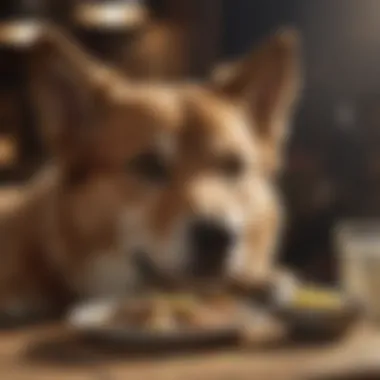 Healthy dog enjoying a meal with cod