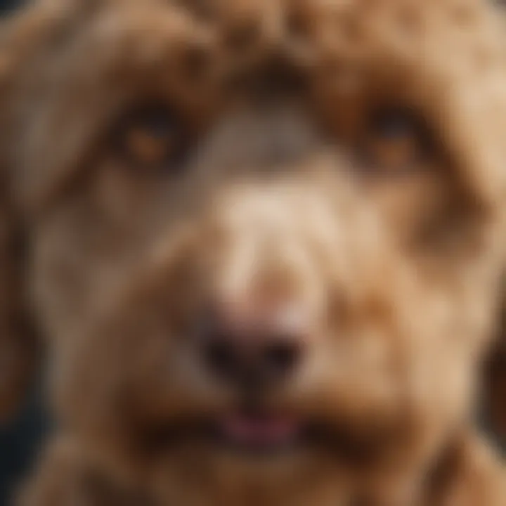 Close-up of a Labradoodle's expressive eyes reflecting intelligence and curiosity.