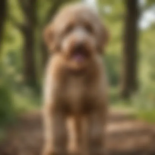 A Labradoodle showcasing its wavy coat and playful demeanor in a park setting.