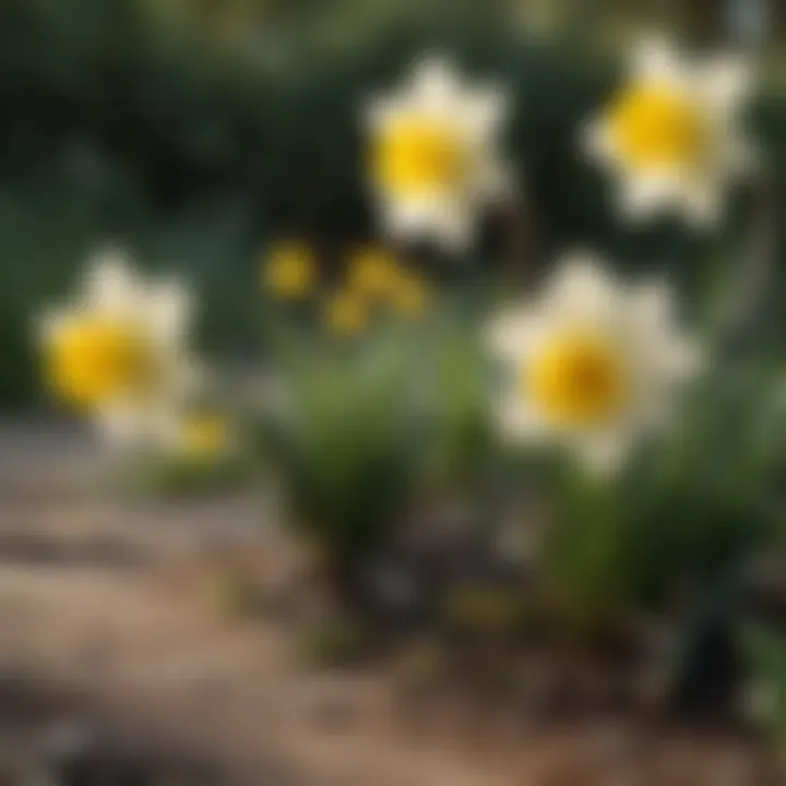 Late flowering daffodils in a serene garden setting