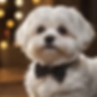 A well-groomed Maltese with a bow, exemplifying care routines.