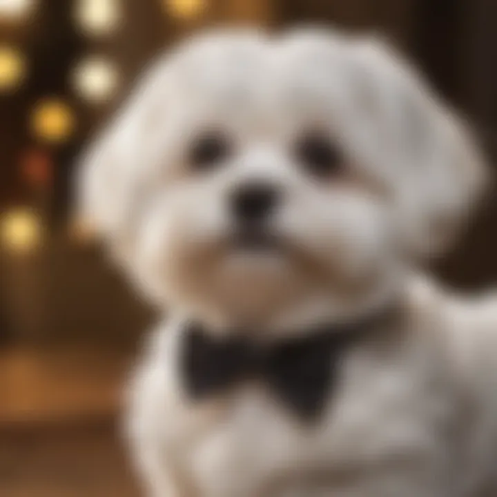 A well-groomed Maltese with a bow, exemplifying care routines.