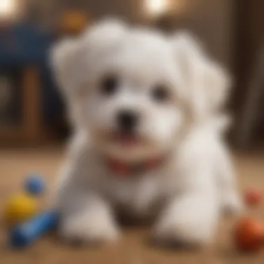 Playful Maltese Puppy at Play A playful Maltese puppy interacting with a toy.