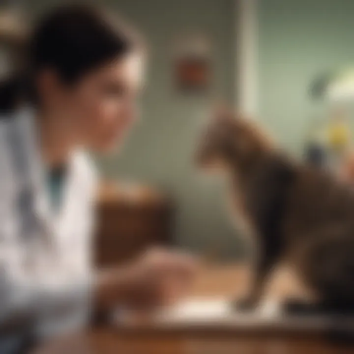 A cat owner consulting with a veterinarian about dietary adjustments.