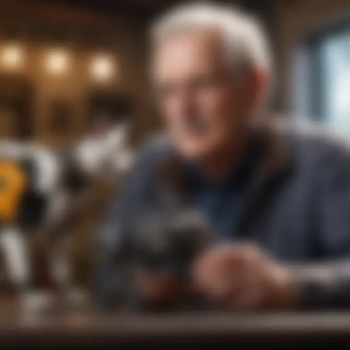 A senior enjoying time with a mechanical pet, illustrating joy and comfort