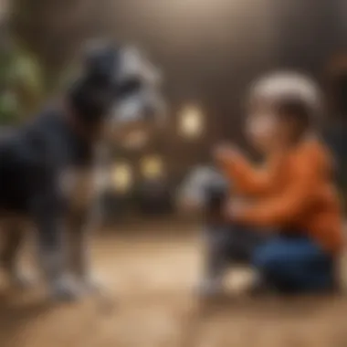 Miniature Schnauzer and Child Miniature Schnauzer interacting with a child