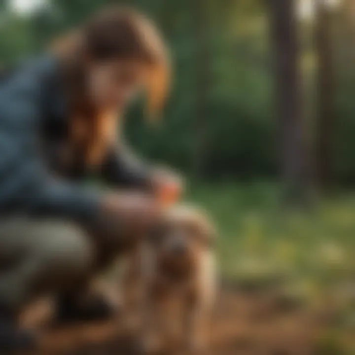 A pet owner applying a natural tick repellent on their dog's fur.