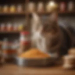 A variety of cat food options on display, showcasing different flavors and ingredients.