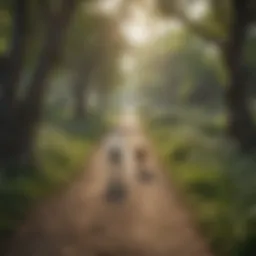 A serene landscape with a path leading through a peaceful park, symbolizing the journey through grief.