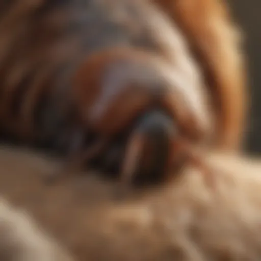 Close-up view of a tick on a dog's fur