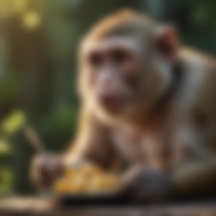 A healthy captive monkey enjoying its meal in a zoo