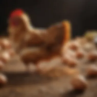 Essential Nutrition for High Egg Yield A close-up of nutritious chicken feed highlighting key ingredients for optimal egg production.
