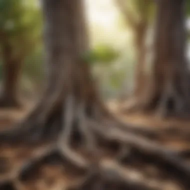 Nutrient Absorption in Fig Trees Close-up of fig tree roots absorbing nutrients